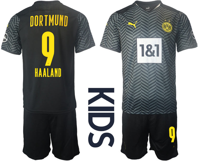 Youth 2021-2022 Club Borussia Dortmund away black #9 Soccer Jersey